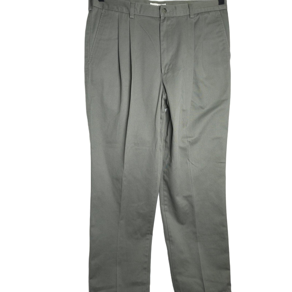 Roundtree & Yorke Mens Green Pleated Front Cotton Pants Trousers Size 36x31 - Picture 1 of 6